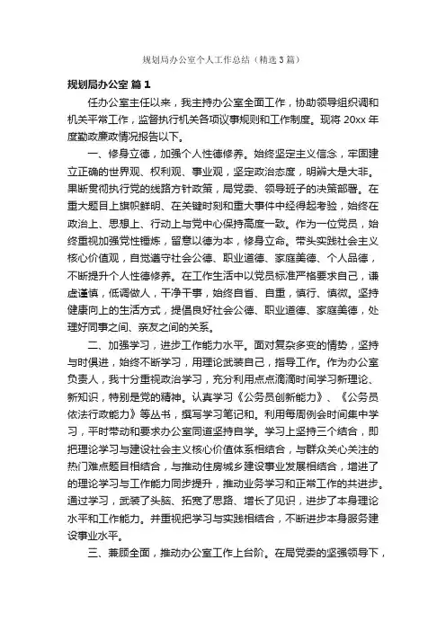 规划局办公室个人工作总结（精选3篇）