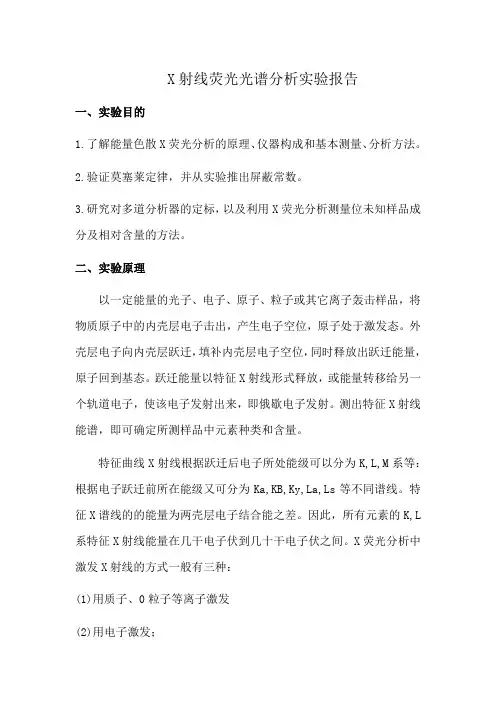 X射线荧光光谱分析实验报告