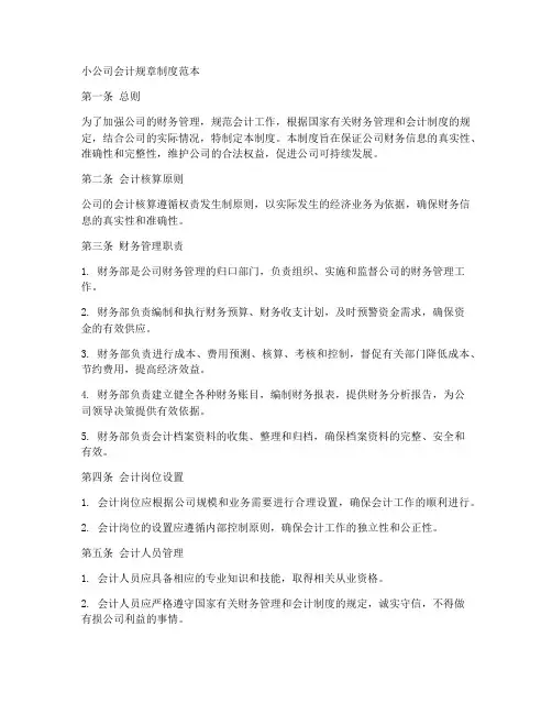 小公司会计规章制度范本