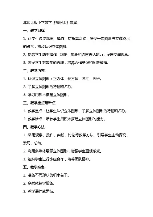 北师大版小学数学《搭积木》 教案