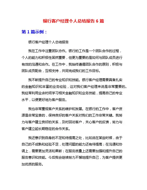 银行客户经理个人总结报告6篇