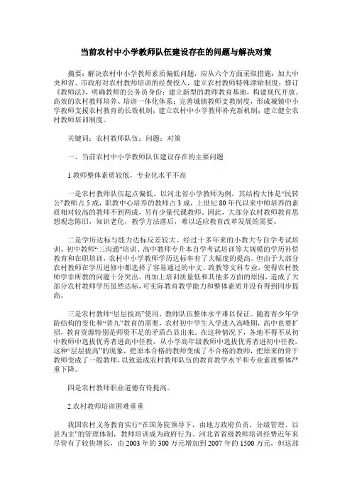 当前农村中小学教师队伍建设存在的问题与解决对策
