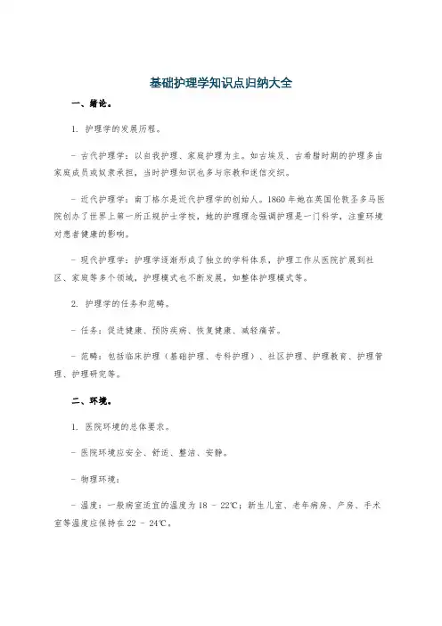 基础护理学知识点归纳大全