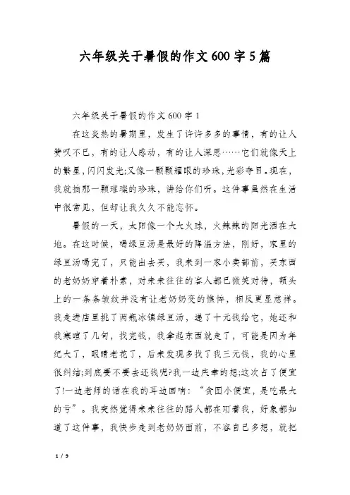 六年级关于暑假的作文600字5篇