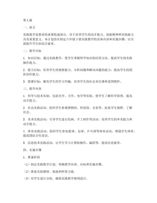 六年级下册实践教学计划(3篇)