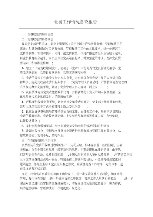 党费工作情况自查报告