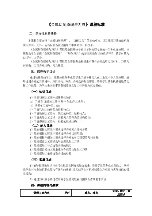 金属切削原理与刀具课程标准32课时