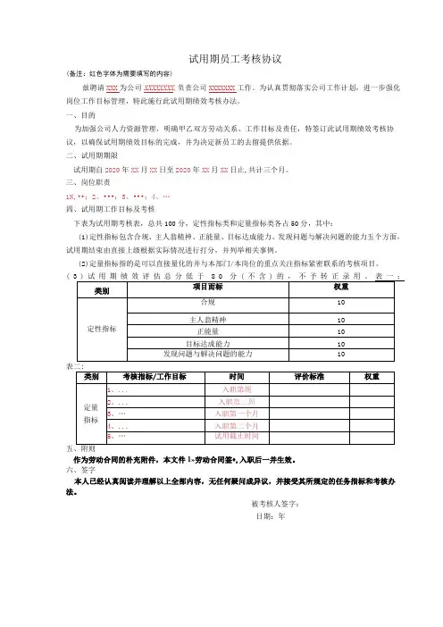 试用期员工考核协议