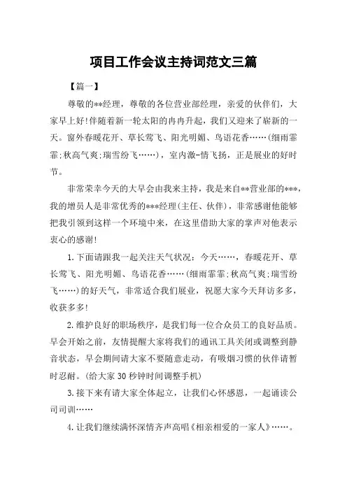项目工作会议主持词范文三篇