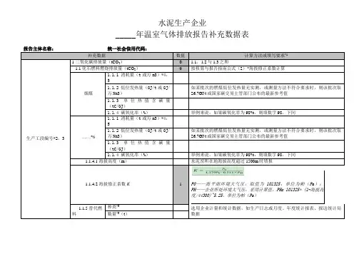 水泥生产企业温室气体排放报告补充数据表