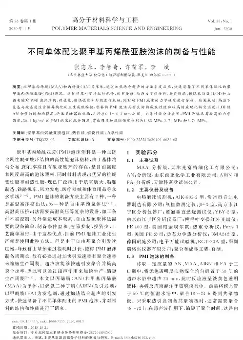 不同单体配比聚甲基丙烯酰亚胺泡沫的制备与性能