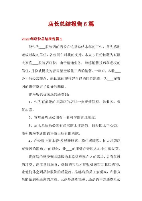 店长总结报告6篇