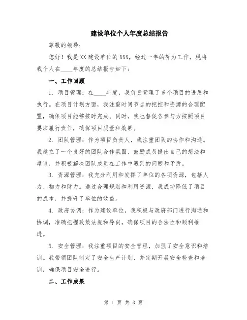 建设单位个人年度总结报告