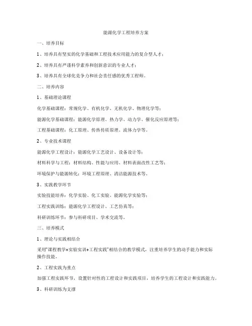 能源化学工程培养方案