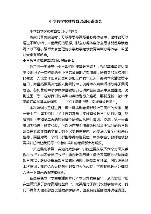 小学数学继续教育培训心得体会