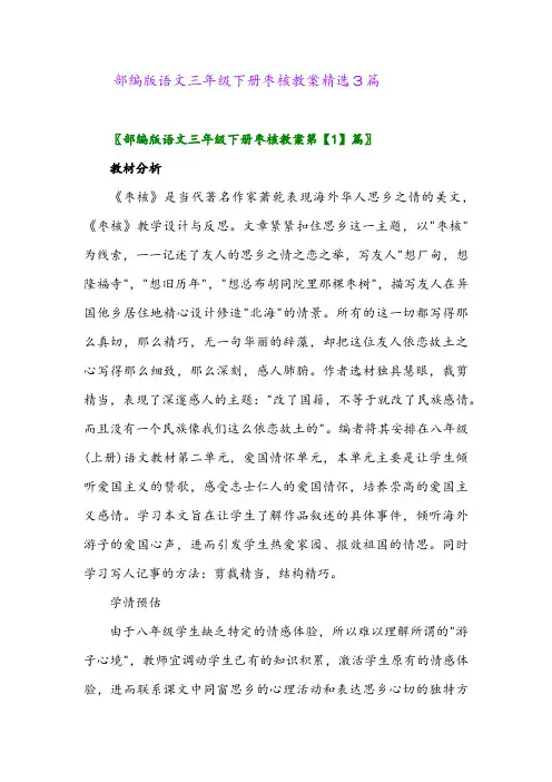 2024年部编版语文三年级下册枣核教案精选3篇