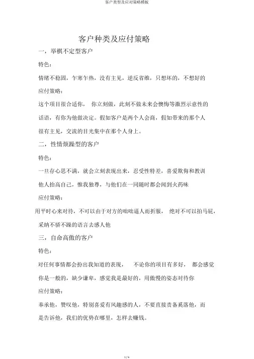 客户类型及应对策略模板