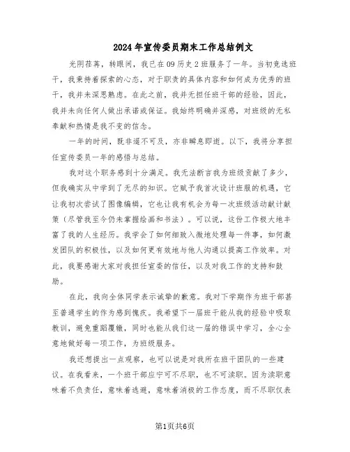 2024年宣传委员期末工作总结例文（四篇）