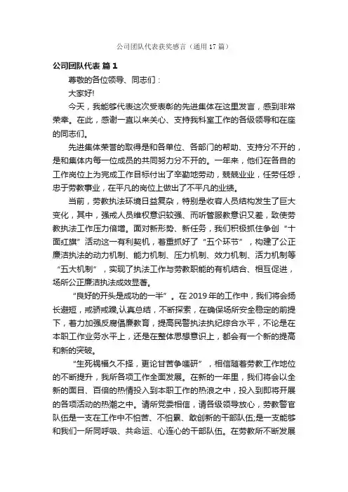 公司团队代表获奖感言（通用17篇）