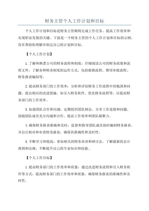 财务主管个人工作计划和目标