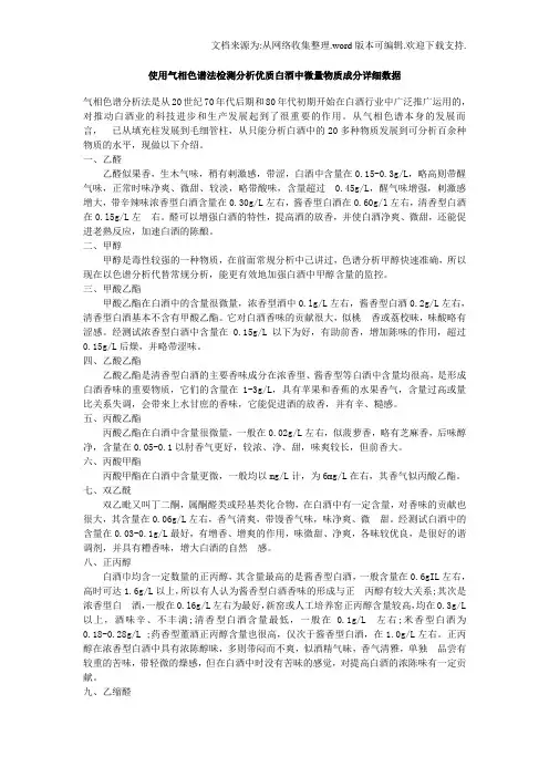 使用气相色谱法测分析优质白酒中微量物质成分详细数据