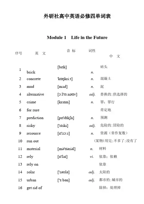 外研社高一英语必修4单词表