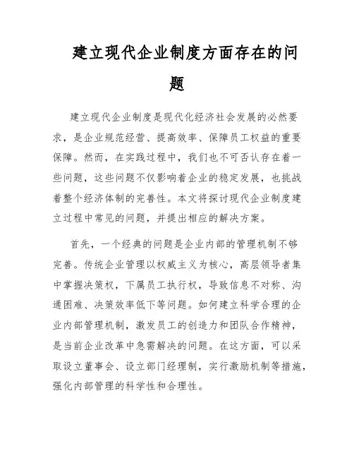 建立现代企业制度方面存在的问题