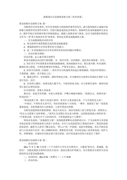 疏散逃生应急演练预案方案(优秀6篇)