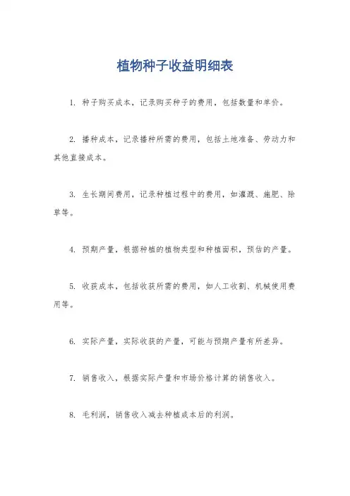 植物种子收益明细表