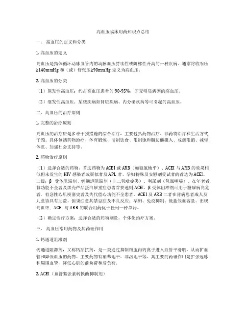 高血压临床用药知识点总结
