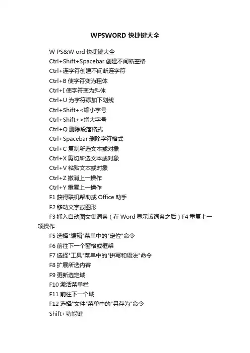 WPSWORD快捷键大全