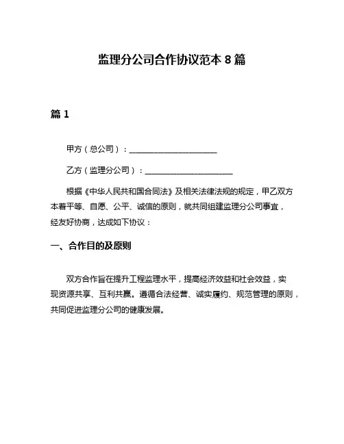 监理分公司合作协议范本8篇