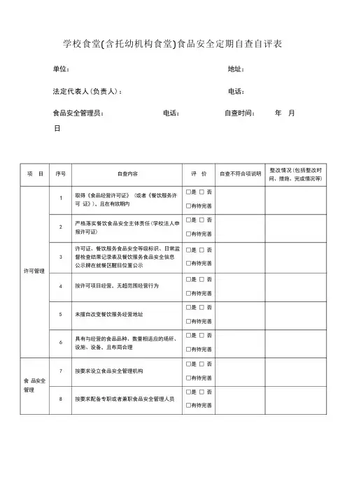 学校食堂自查表
