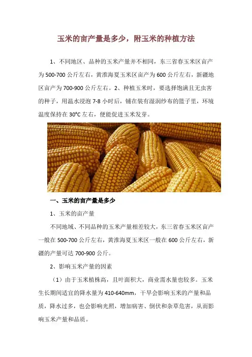 玉米的亩产量是多少,附玉米的种植方法