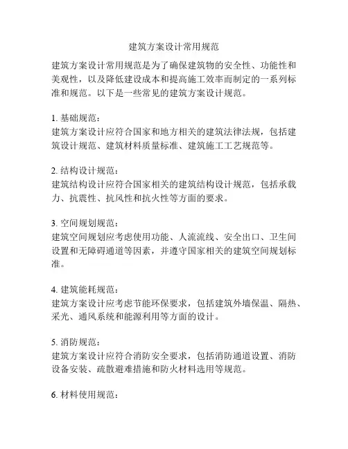 建筑方案设计常用规范