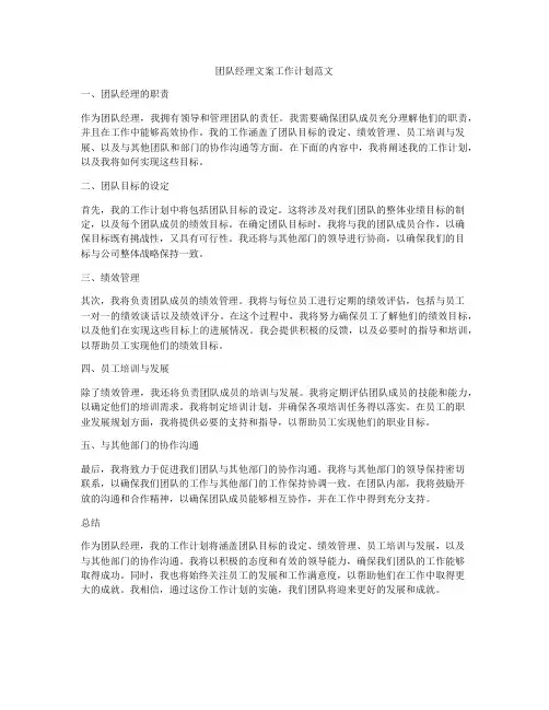团队经理文案工作计划范文