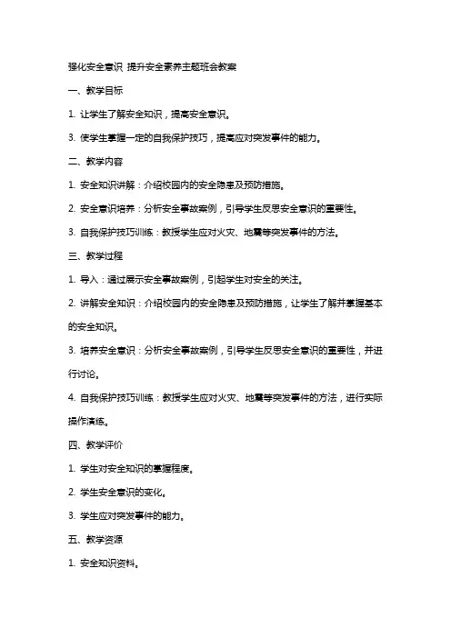 强化安全意识提升安全素养主题班会教案