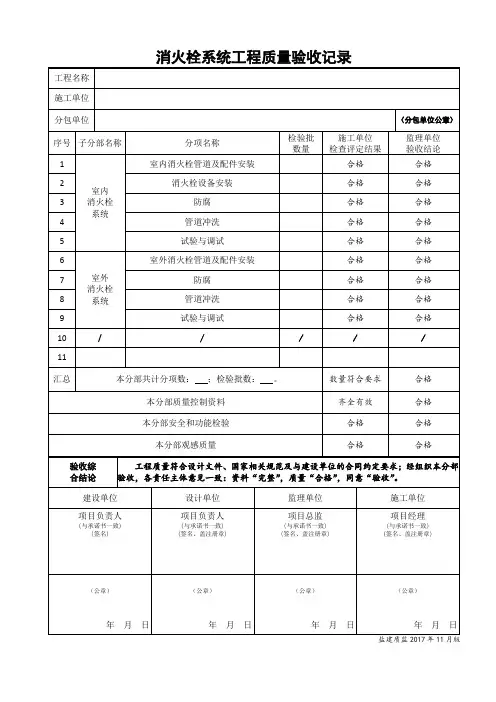 消火栓系统工程质量验收记录