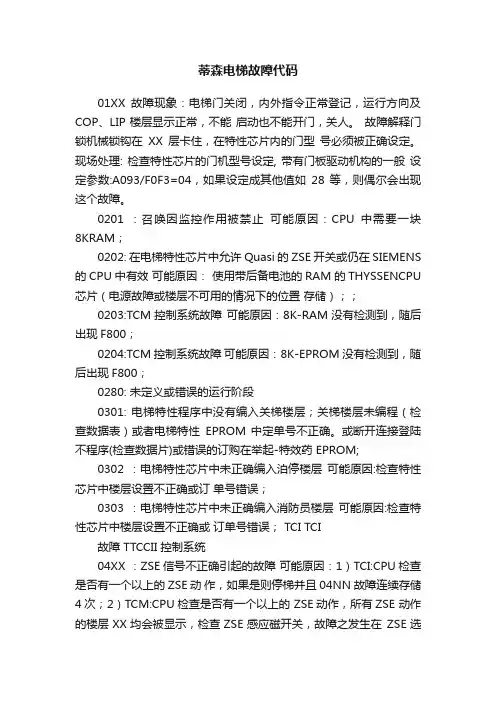 蒂森电梯故障代码