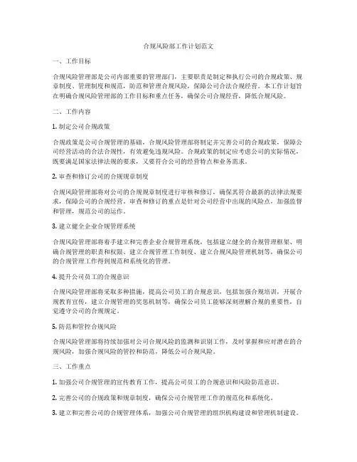 合规风险部工作计划范文