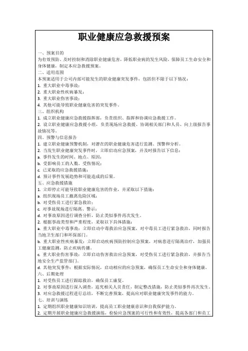 职业健康应急救援预案