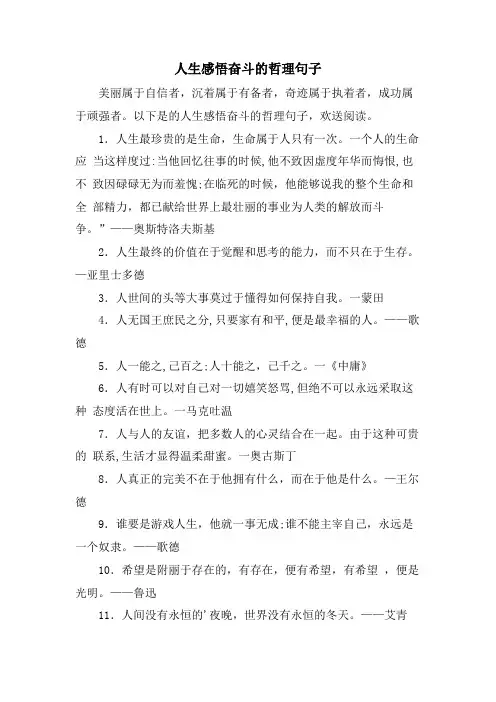 人生感悟奋斗的哲理句子