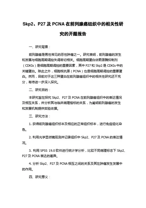 Skp2、P27及PCNA在前列腺癌组织中的相关性研究的开题报告