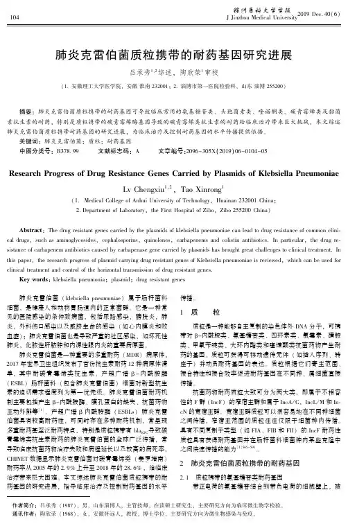 肺炎克雷伯菌质粒携带的耐药基因研究进展