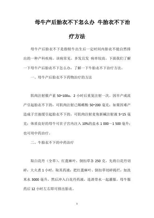 母牛产后胎衣不下怎么办牛胎衣不下治疗方法