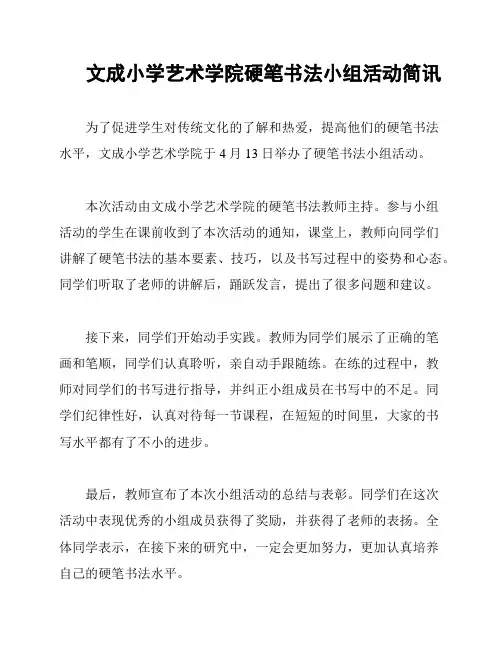 文成小学艺术学院硬笔书法小组活动简讯