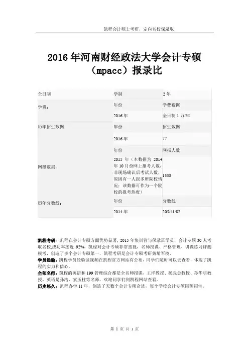 2016年河南财经政法大学会计专硕(mpacc)报录比
