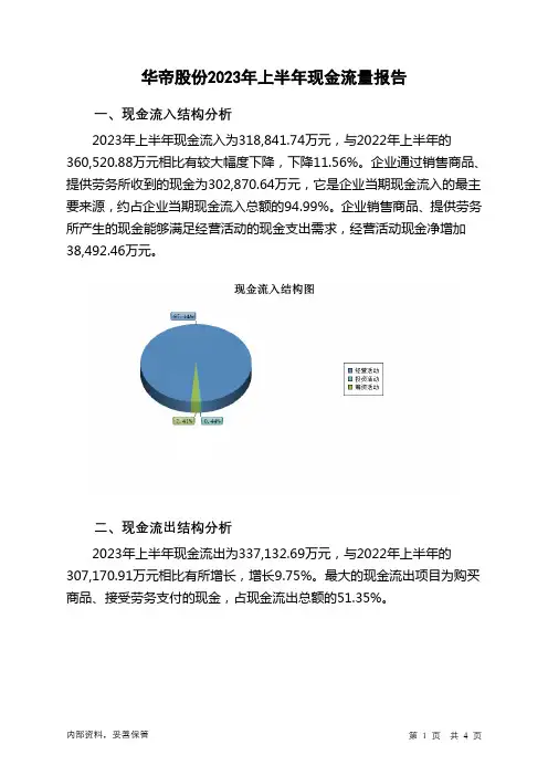 002035华帝股份2023年上半年现金流量报告