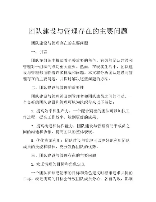 团队建设与管理存在的主要问题