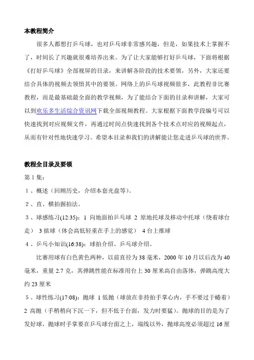 打好乒乓球教程全目录及要领